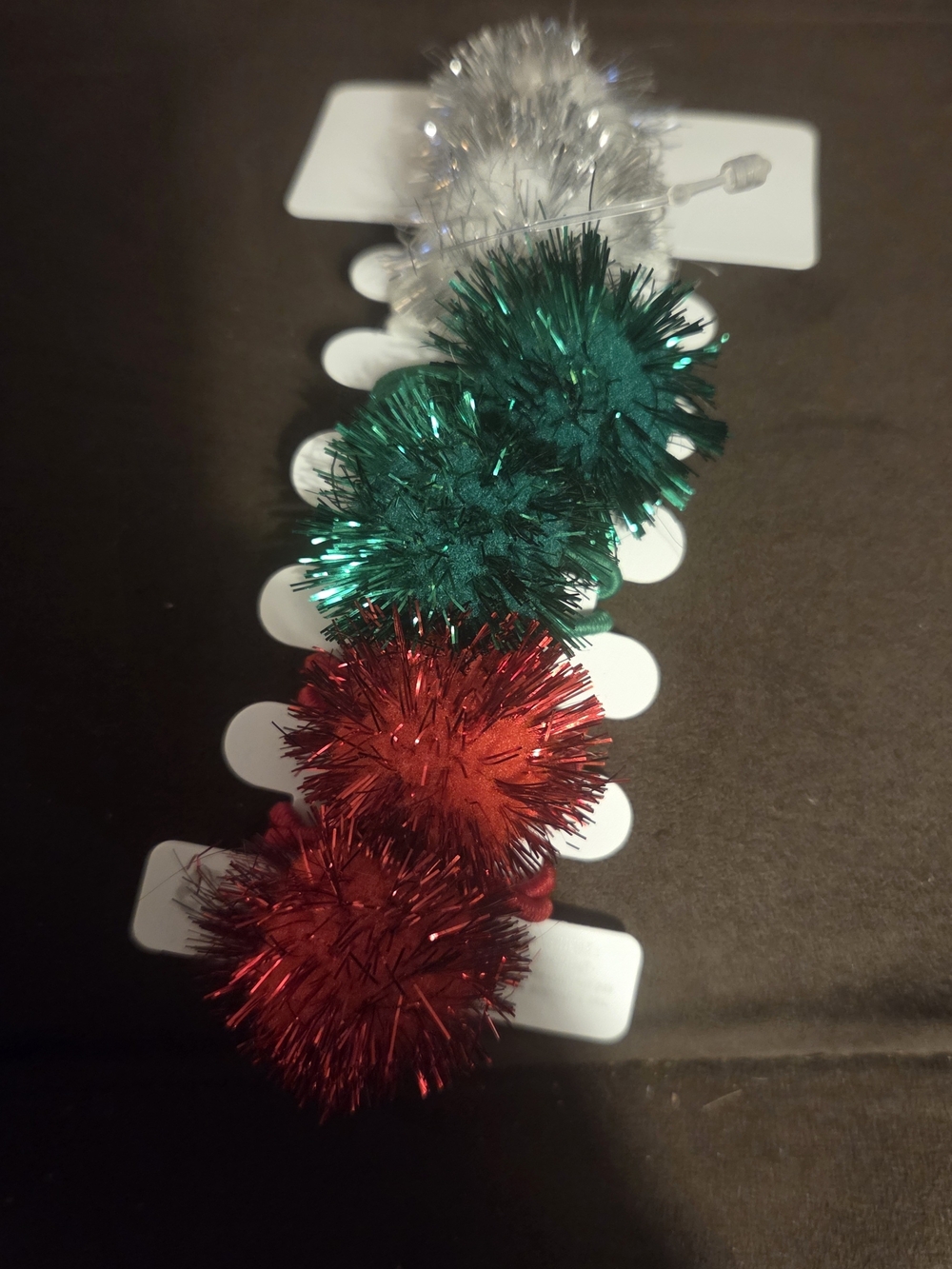 Claire's Holiday Tinsel Pom-Pom Elastics - Red, Green, Silver